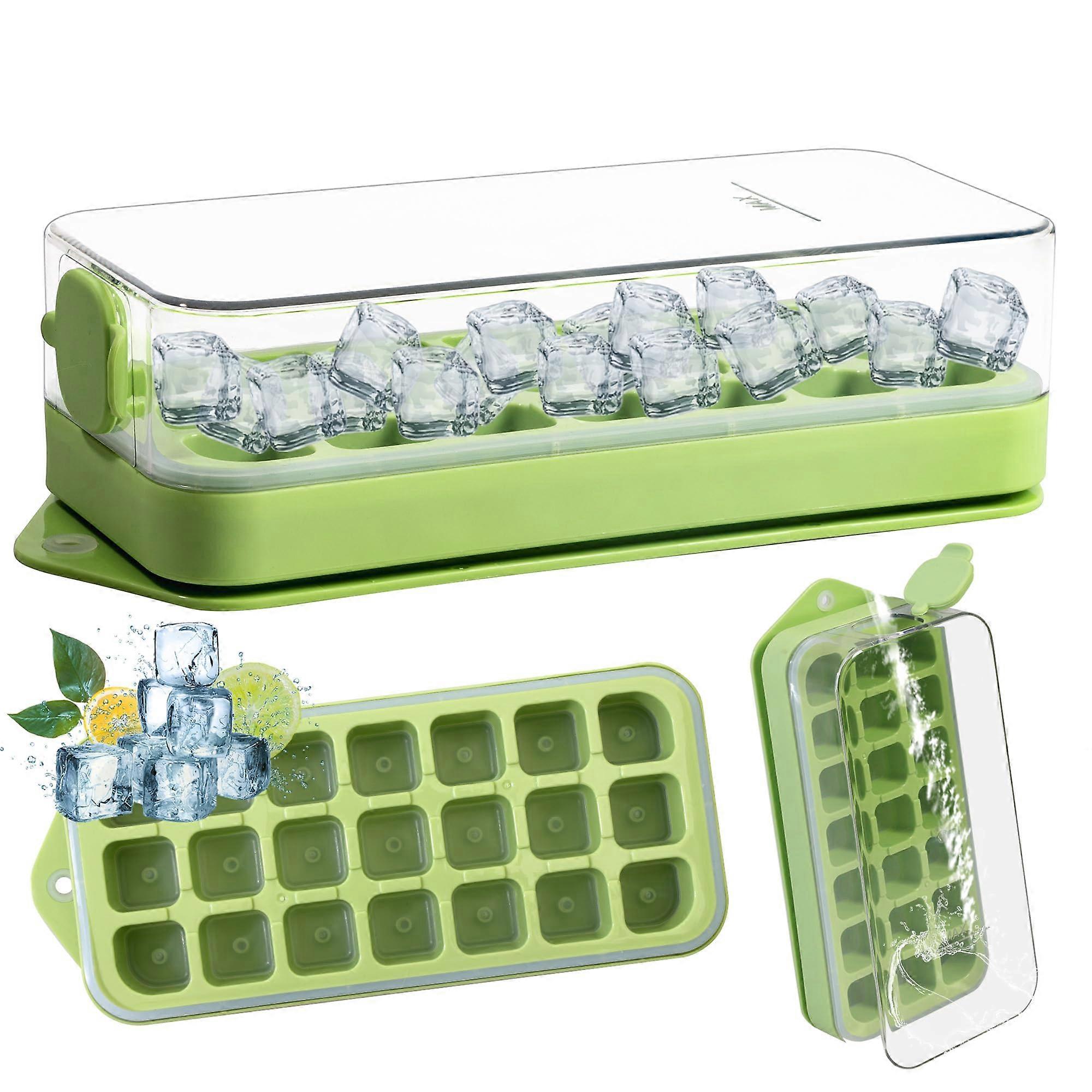 Ice cube tray with lid and trash can, 21-piece ice cube mold for easy freezing, quick filling without touch