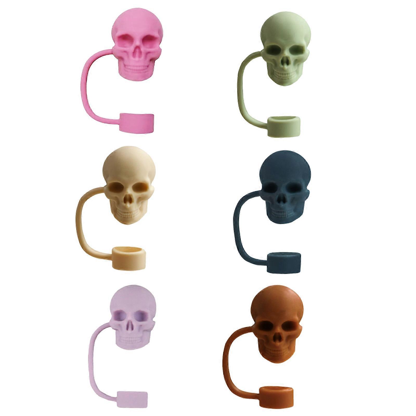 6pcs Practical Skull Shaped Straw Seal Decorations Household Dust-Proof Straw Plug Set Practical Drinkware Decorations Multicolor