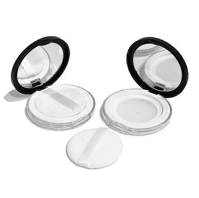2 PCS Loose Powder Container with Puff and Mirror, 5g Refillable Travel Makeup Case with Net Sifter, Black