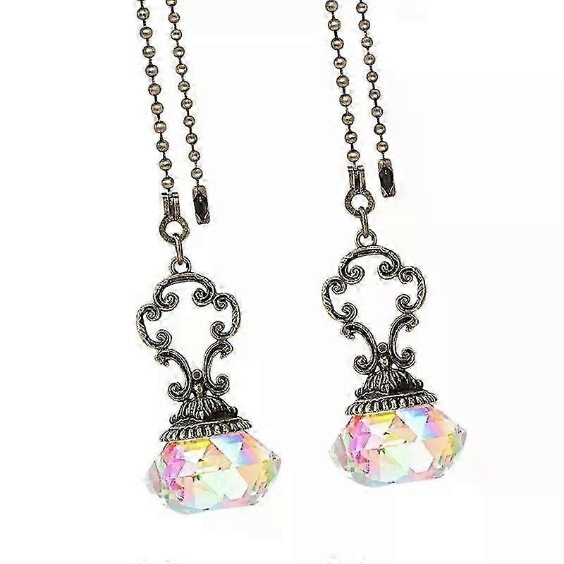 2 Pcs Retro Style The Chain Fan Light Hanging Ceiling Pull Extenders Iron Crystal Chains