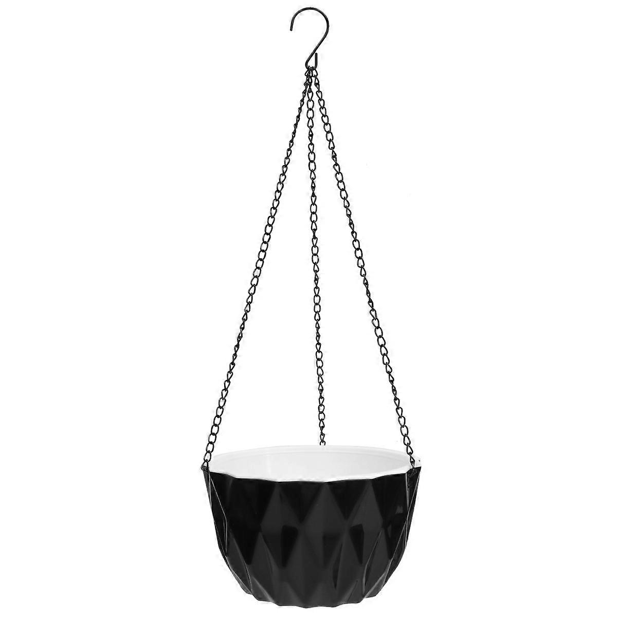 Black Hanging Plastic Flower Pot with Automatic Water Absorption 2Pcs Set
