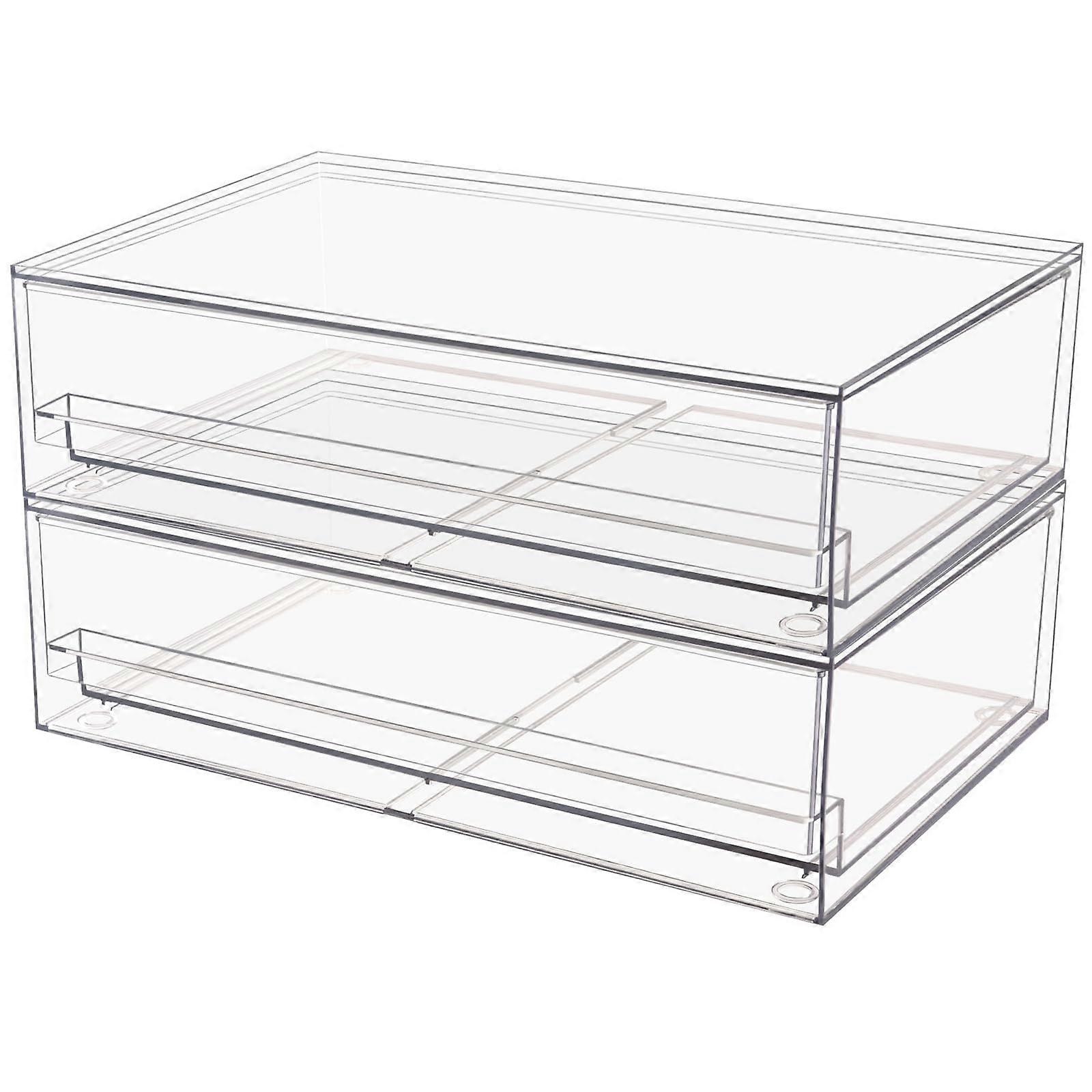 Clear Stackable Plastic Storage Drawers 2 Pack for Makeup Vanity Bathroom and Office Supplies