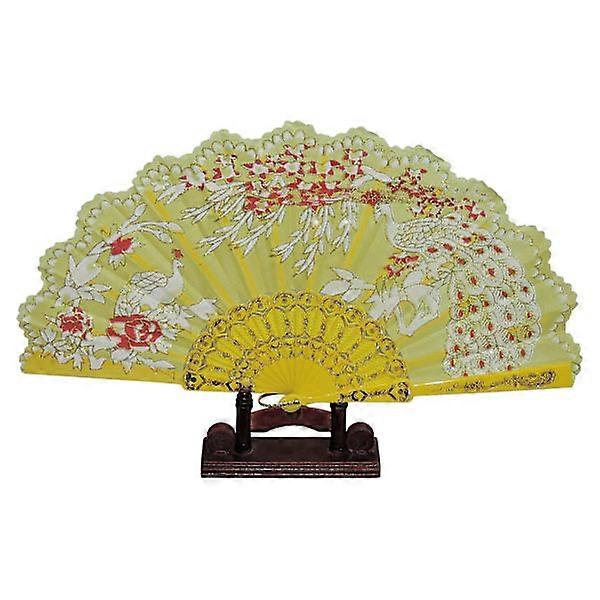Fan - Glitter - Peacock with plastic base - Yellow Yellow