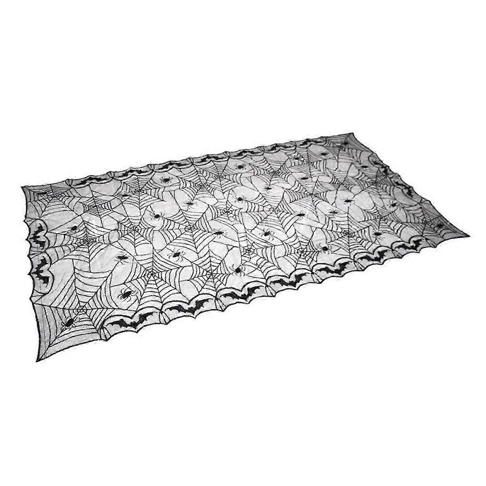 Halloween Tablecloth Rectangular Polyester Lace Black Spider Web Tablecover