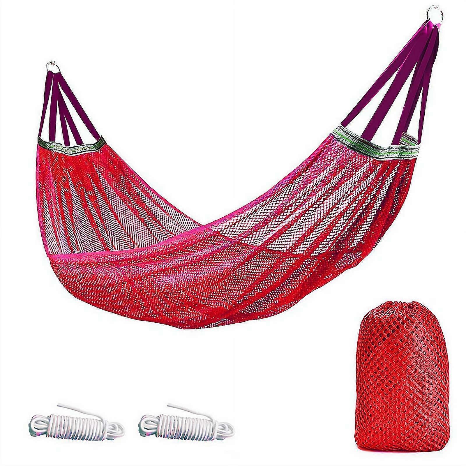 Outdoor Camping Hammock Breathable Nylon Mesh  Weight Capacity AntiRoll Quick Setup Red