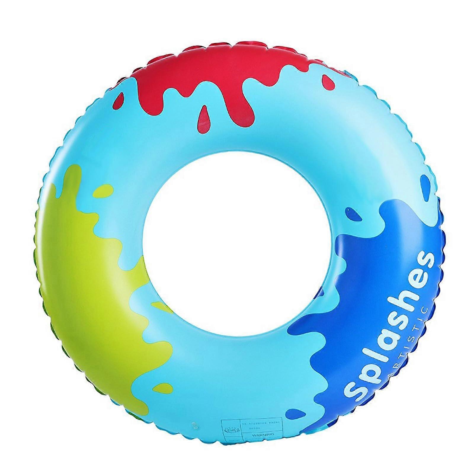 Durable PVC Inflatable Swimming Ring with Colorful Pattern Pool Float for Beach and Pool Fun Blue