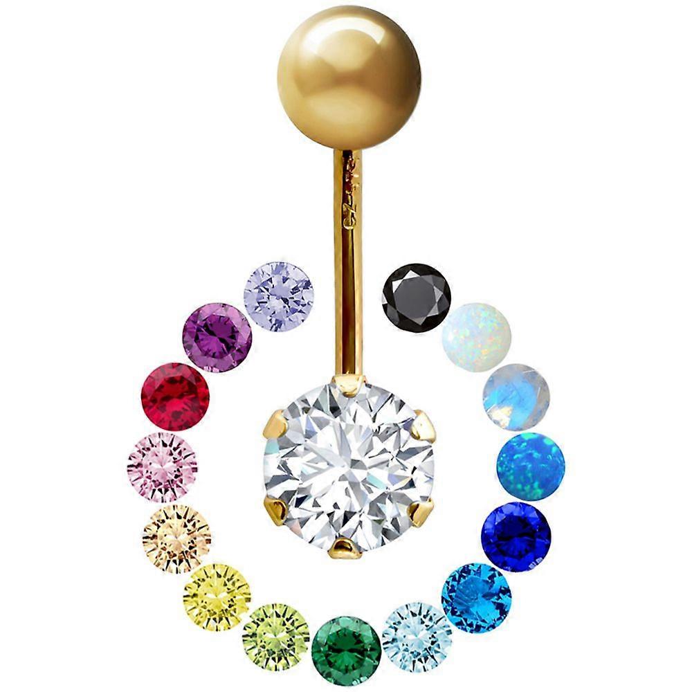 Jewelco London Ladies 9ct Yellow Gold 6mm Cubic Zirconia Solitaire Banana Belly Bar Body Piercing 10mm