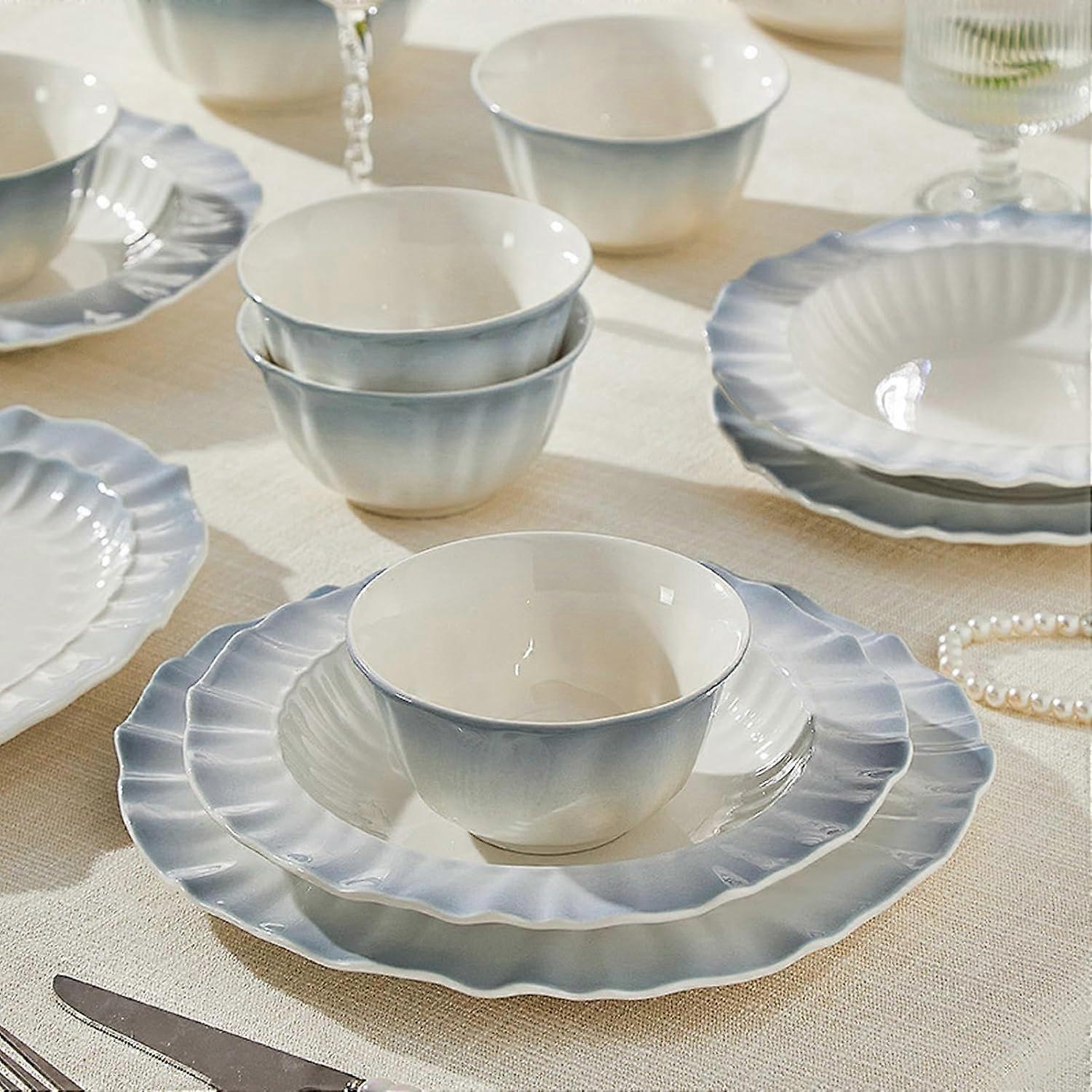 Ceramic Dinnerware Set with 8.5 Inch Serving Platter and Round Rice Bowl, Microwave Dishwasher Safe