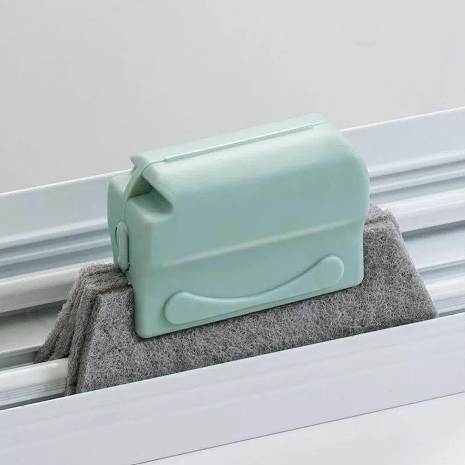 Window Track Cleaning Brush with Replaceable Sponge Pad for Deep Gap and Window Groove Cleaning Green