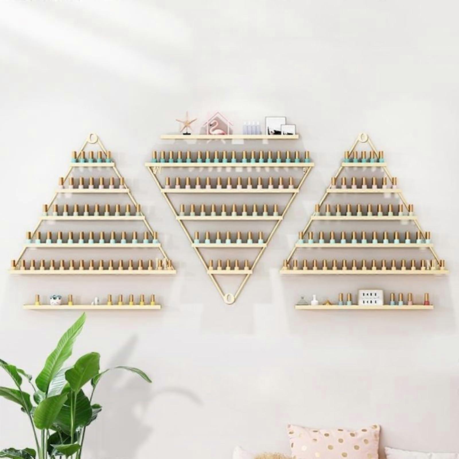 Gold Metal Nail Polish Wall Rack Organizer with Stable Triangular Design for Salon Display