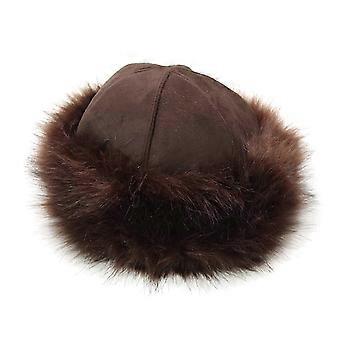 Winterwarme Fleecemütze für Damen, Fischermütze im Kosakenstil, modische Mütze (Braun)