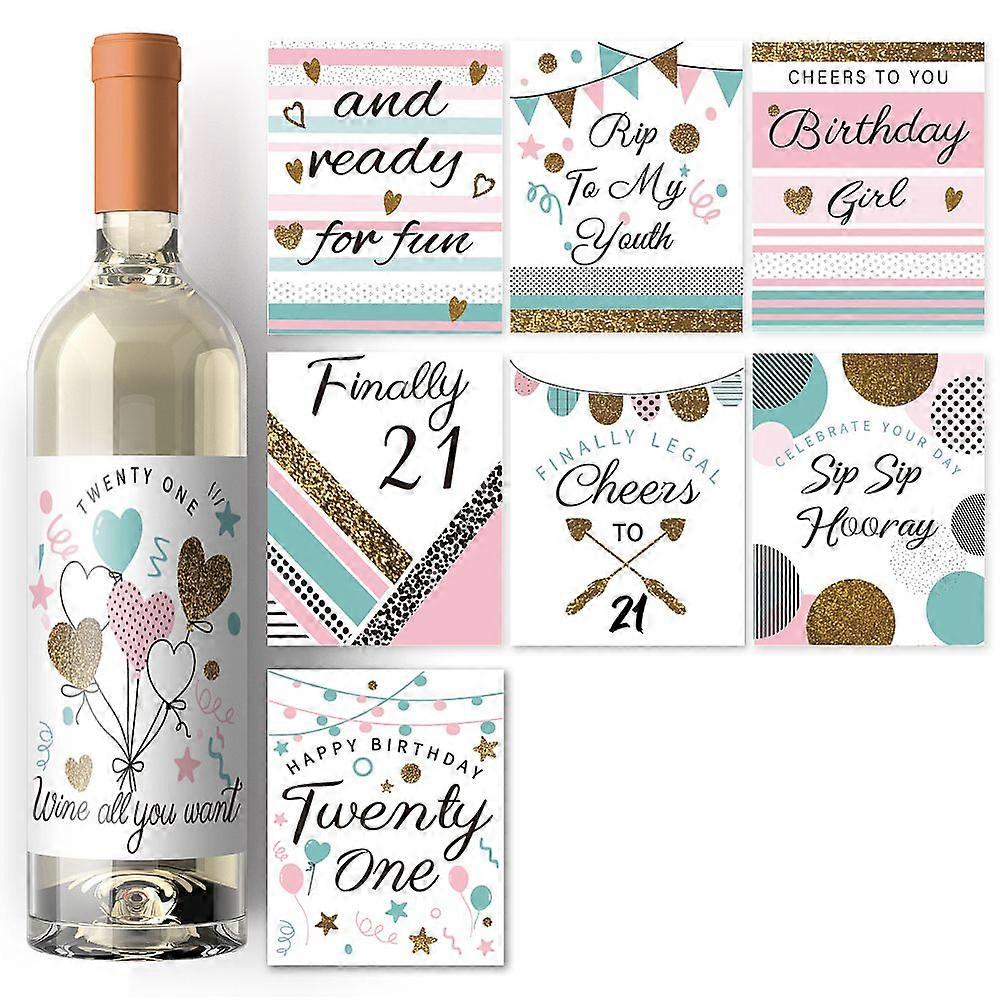 16 Sheets 8 Patterns Coated Paper Adhesive Sticker Wine Bottle Adhesive Label Birthday Theme Rectangle Mixed Patterns 12.5x10cm 2 sheets/pattern