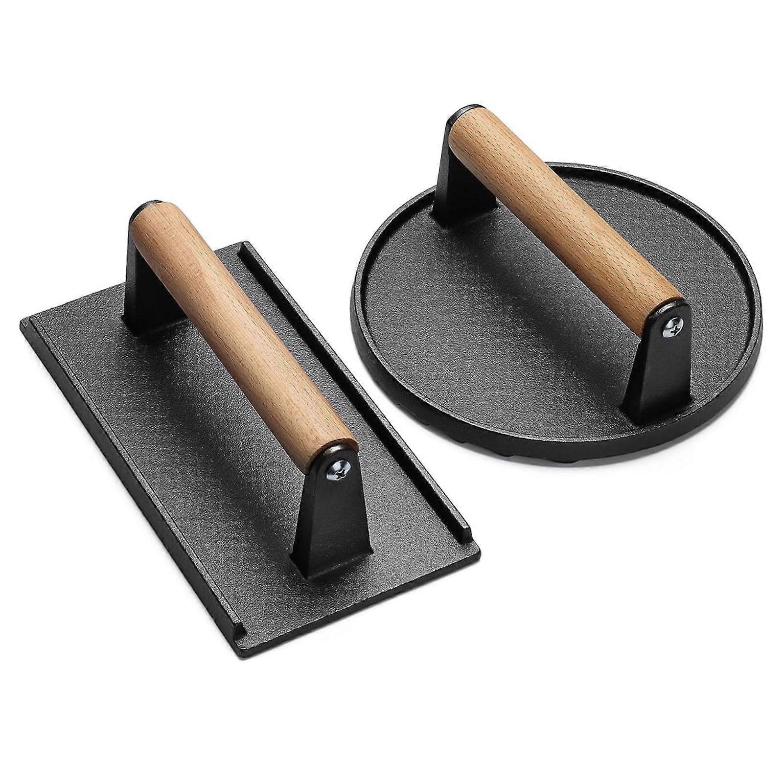 Heavy Duty Meat Tenderizer Tool Cast Iron Grill Press with Ergonomic Handle for Steak Cooking