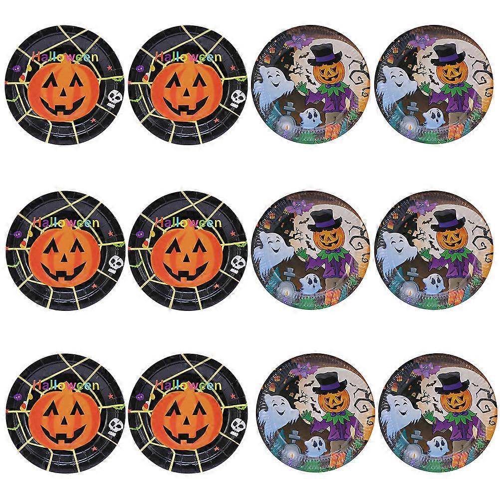 Round Paper Plates Festive Atmosphere Halloween Party Decorative Tableware 2 Sets