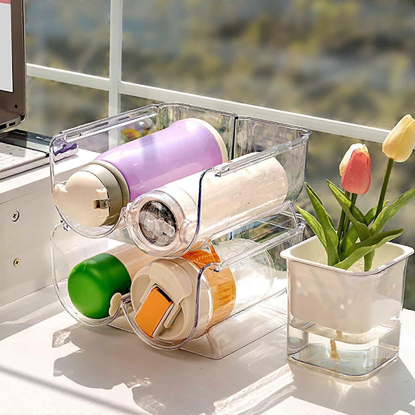 Multi-layer Transparent Water Bottle Organizer Holder, Stackable Cup Rack Compatible with Insulated Cups