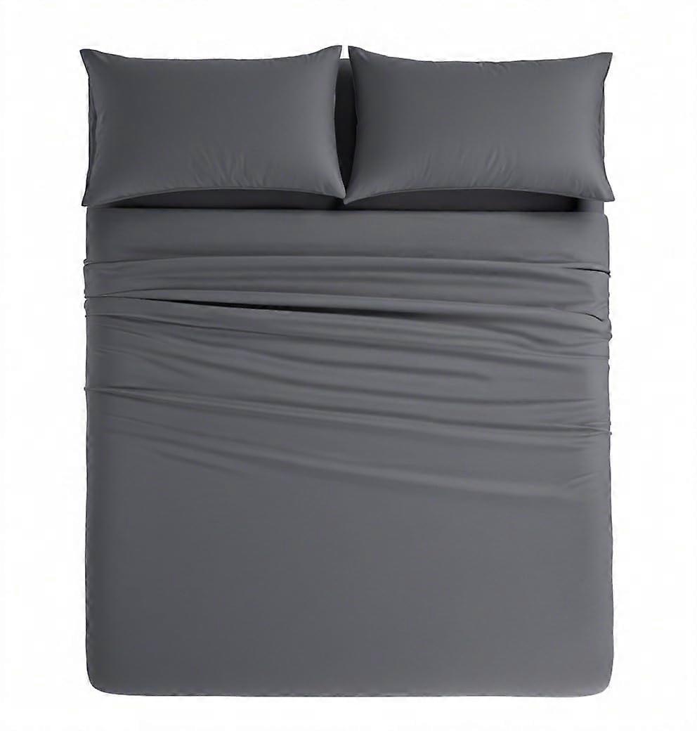 Dark Grey Queen Size Bed Sheets Set Soft Breathable Microfiber Deep Pocket Wrinkle Fade Resistant