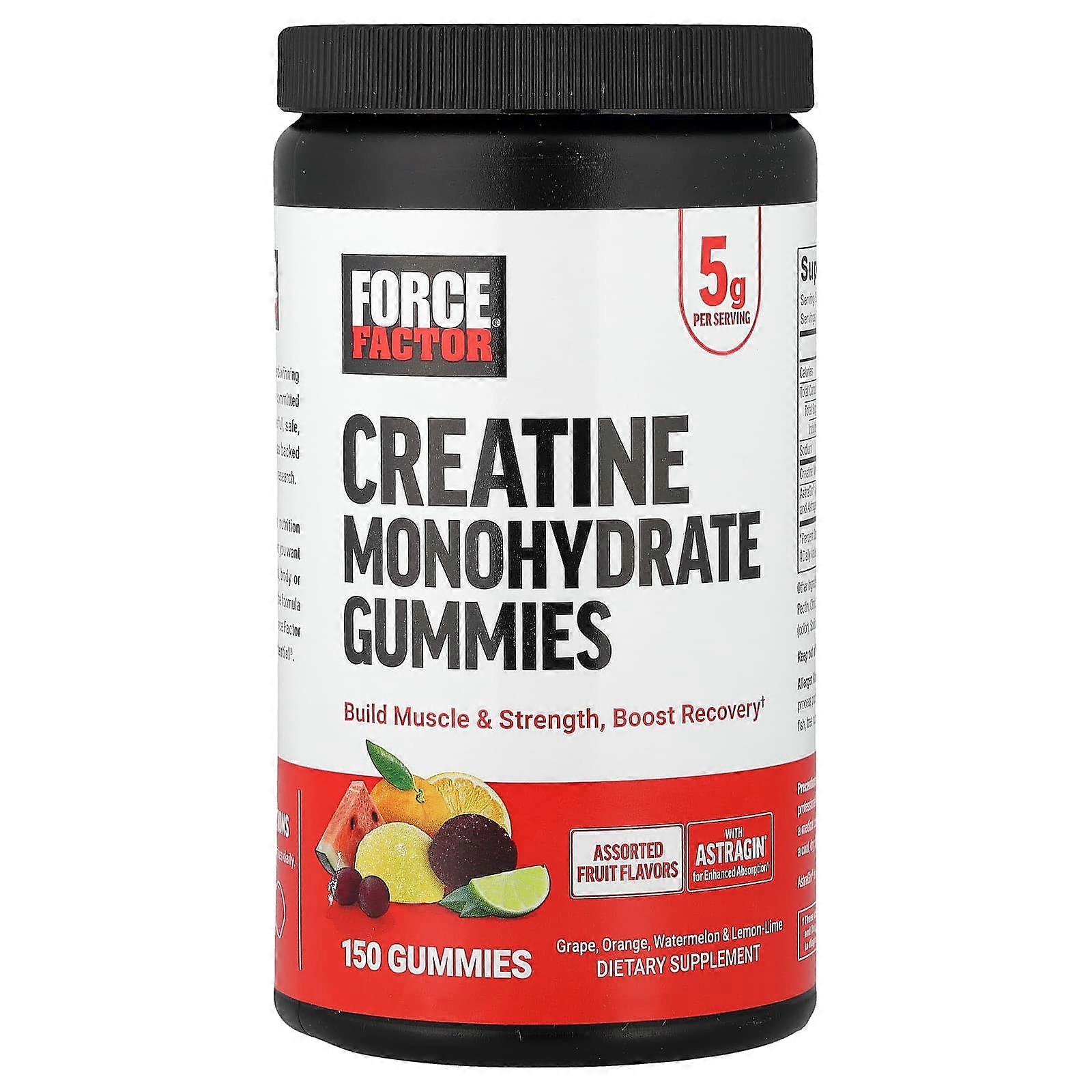 Force Factor, Creatine Monohydrate Gummies, Assorted Fruit, 150 Gummies