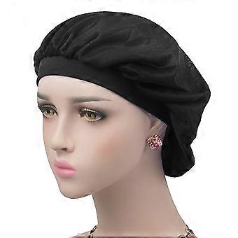 Sleep Cap Luxury Wide Band Satin Bonnet for Home Use Black