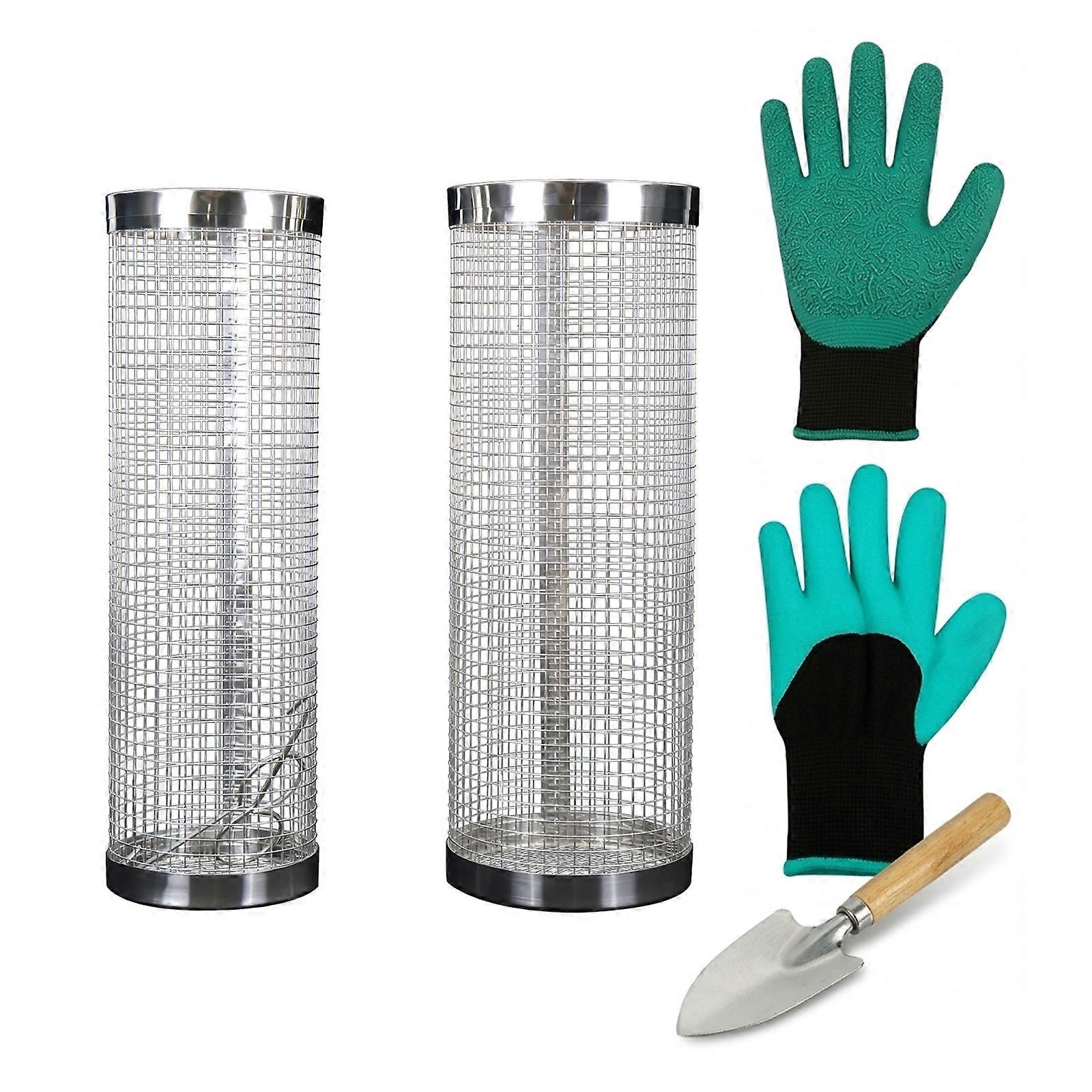 2 Piece In Ground Compost System Featuring Strong Digging Implement And Safety Gloves Multicolor