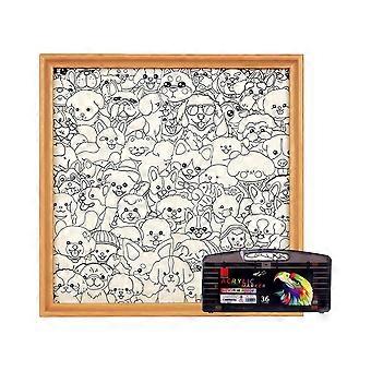 Wooden Jigsaw Puzzle Featuring Puppy Shaped Pieces In Fun Theme With 12/24/36 Color Markers Multicolor