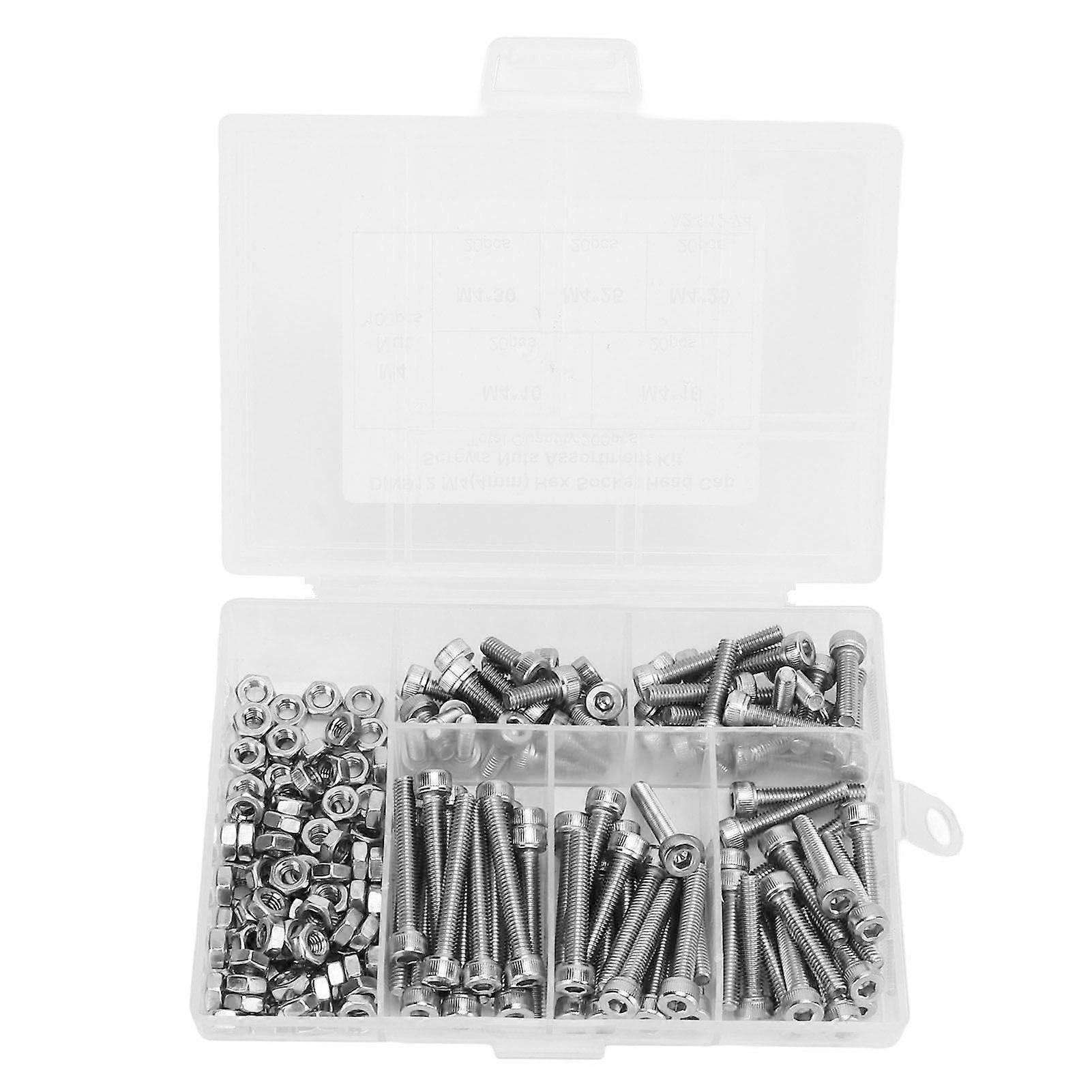 200Pcs Hex Socket Head Cap Skruer M4 Sortiment Kit M4 304 rustfritt stål sett