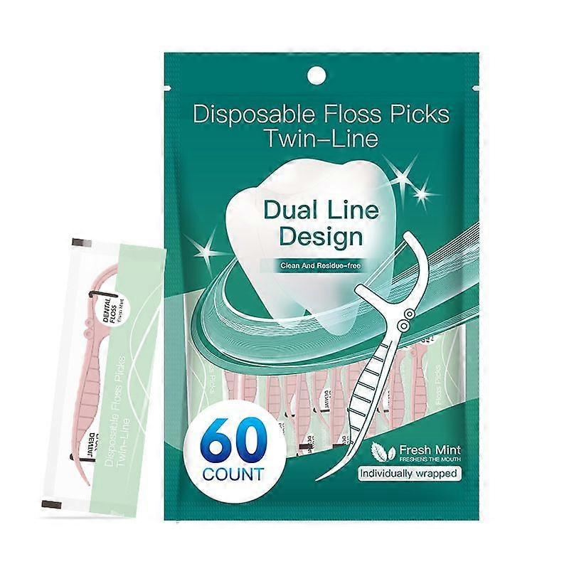 Universal double floss, individually packaged mint floss stick, portable single floss bag