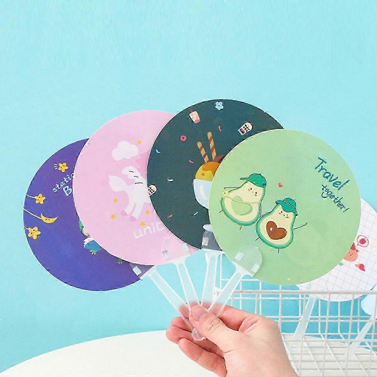 24Pcs Round Handheld Fans | Cartoon Pattern | Portable for Summer Cooling
