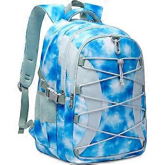 Laptopryggsäck för tonåringar, stor skolväska för mellanstadiet, skolväskor för pojkar och flickor, himmelsblå grå tie-dye