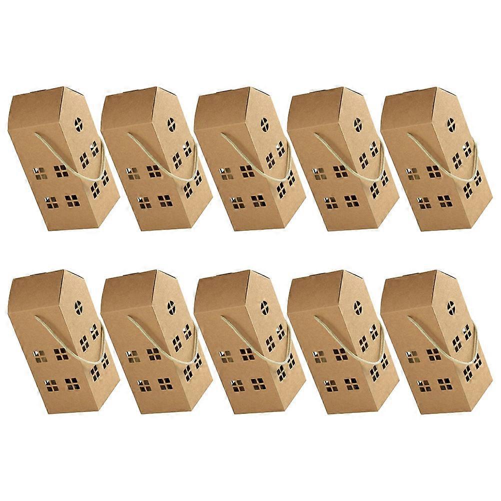 10pcs House Shaped Paper Boxes Handheld Present Bags Multi-function Candy Boxes for Party