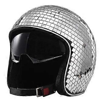 Discokugel-Helm, silberfarben verspiegelt, mit einziehbarem Visier, für Damen und Herren, Party-/Cowgirl-Helm