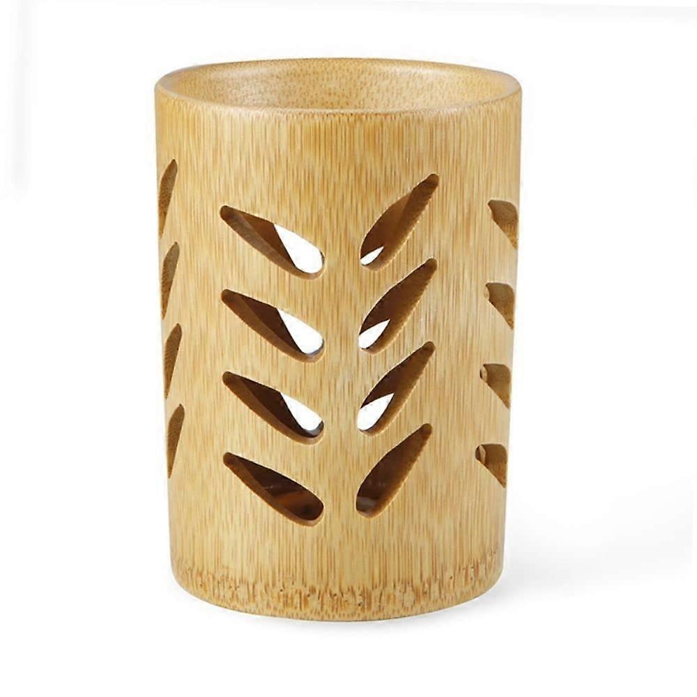 Bamboo Bathroom Toothbrush Holder Cup with Drainage, Quick Drying Toothpaste Organizer (A)