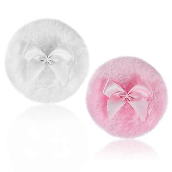 Large 3.5 Inch Fluffy Makeup Powder Puff Soft Velvet Washable Reusable for Face & Body White Pink