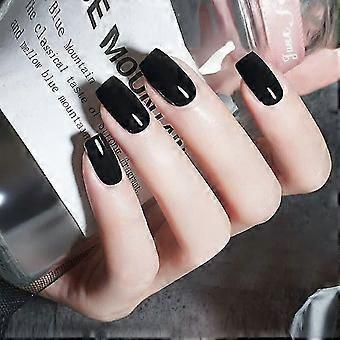Black Press On False Nails Square Fake Nails Medium Glossy Acrylic Full Cover False Nails
