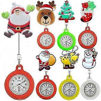 Christmas Nurse Doctor Pocket Watch Badge Reel with Santa Snowman Clip for Hospital Dress