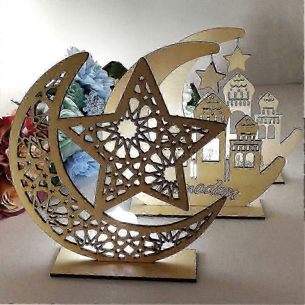 Solid Wood Eid Moon Star Table Plaque