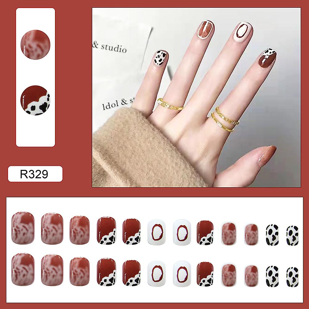 24pcs Coffee Color False Nail Matte Full Cover Artificial
