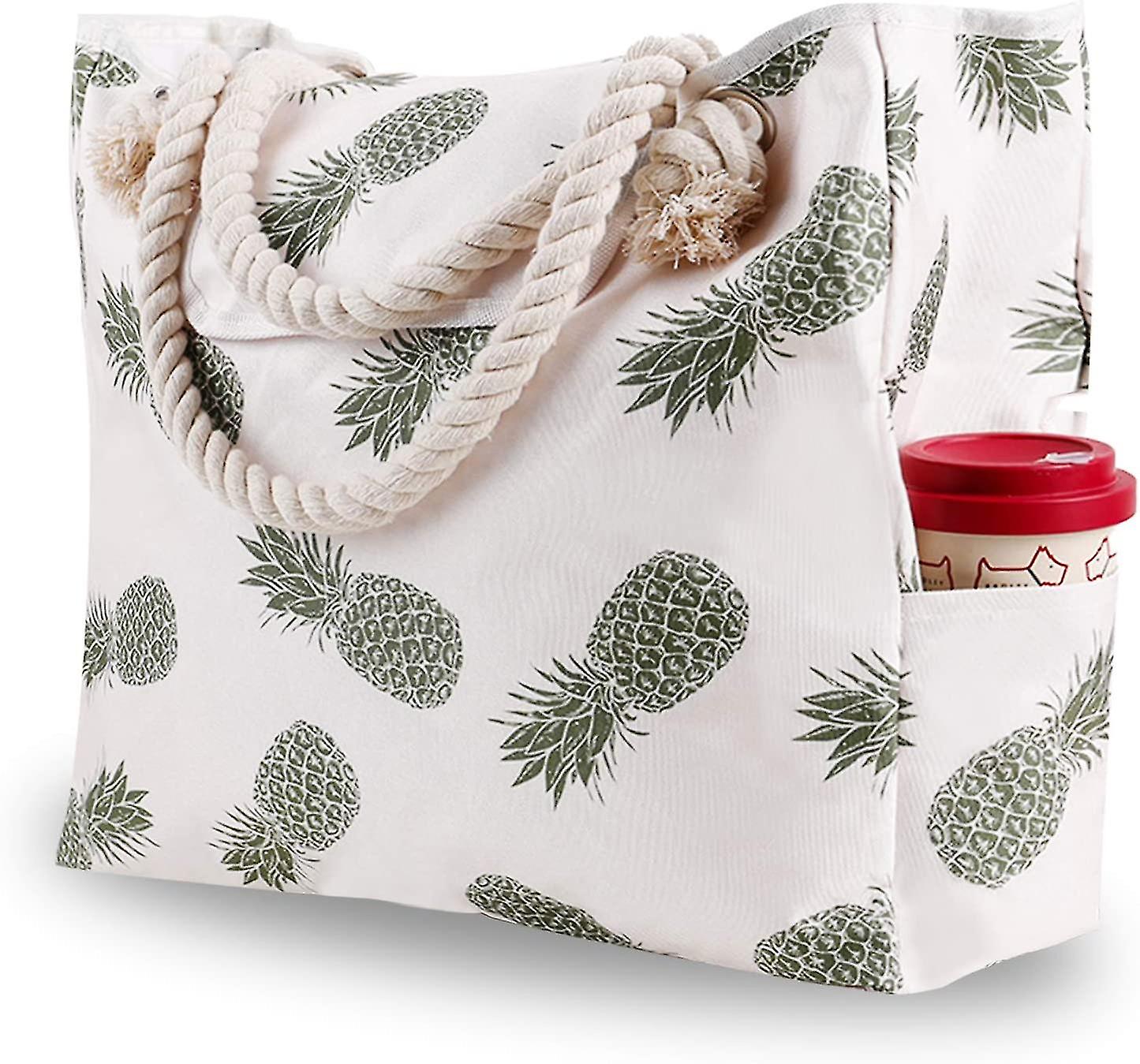 حقيبة شاطئ قماش كبيرة الحجم مقاومة للماء مع 4 جيوب داخلية للسفر وصالة الألعاب الرياضية والسباحة والعطلات الشاطئية