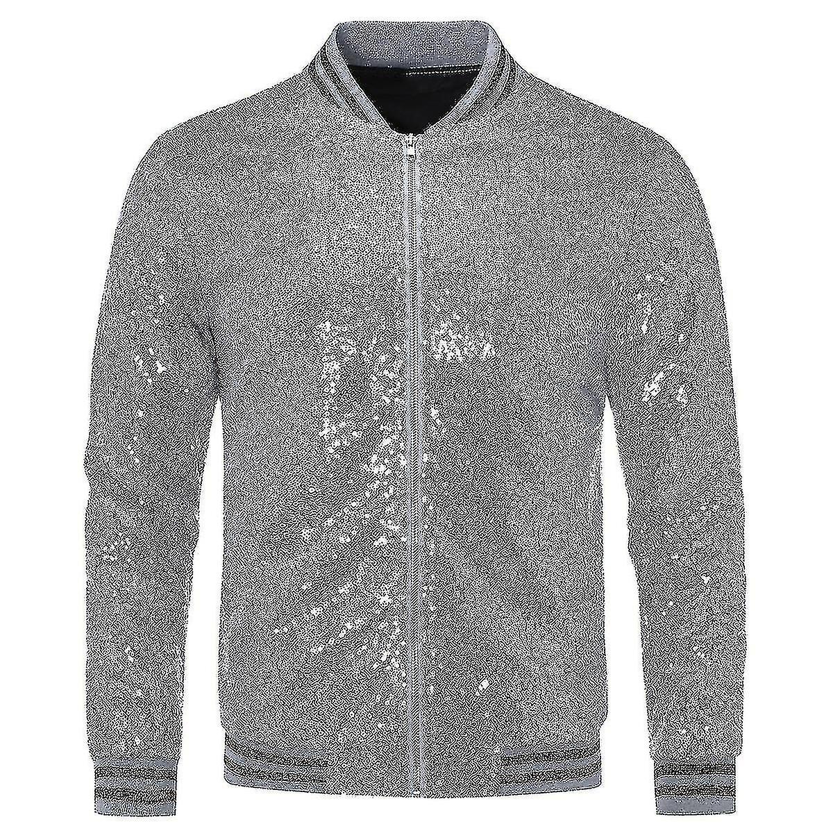 Mens Sequins Casual Jacket Party Bomber Zipper Coat