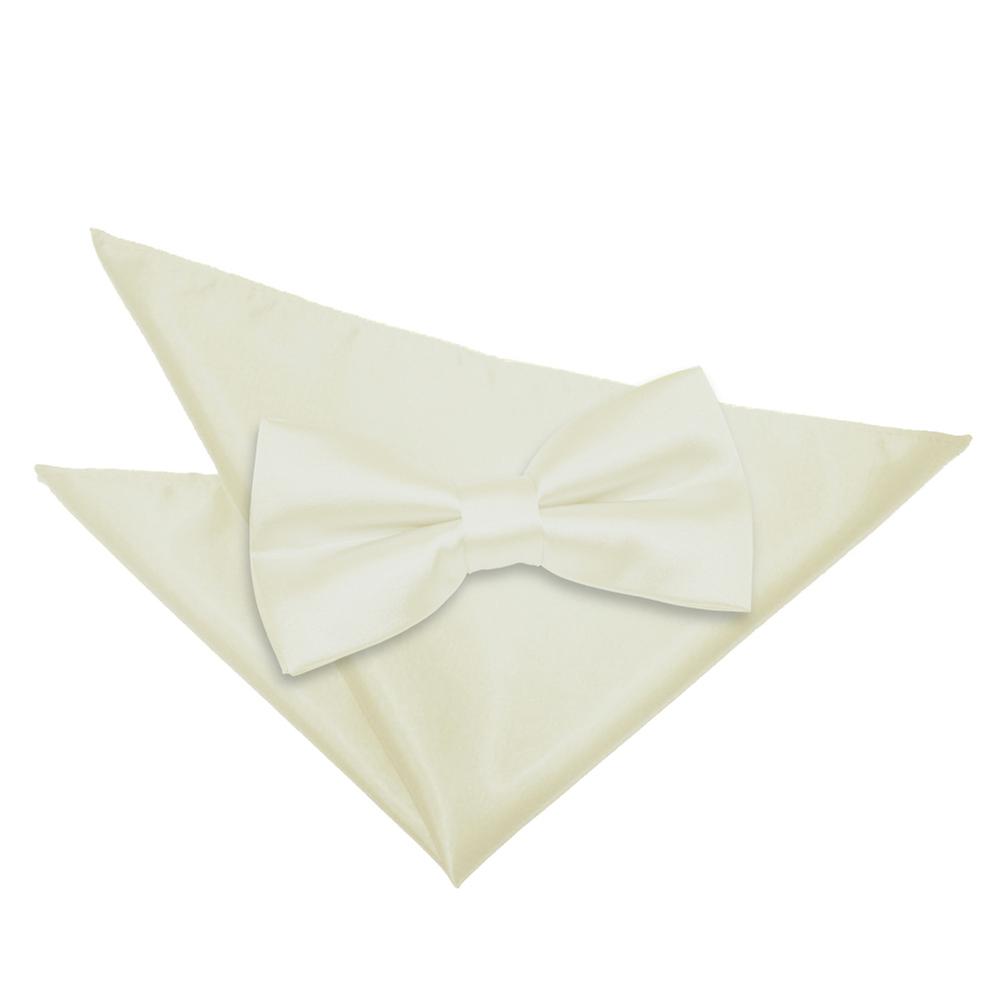 Ivory Plain Satin Bow Tie and Pocket Square Set