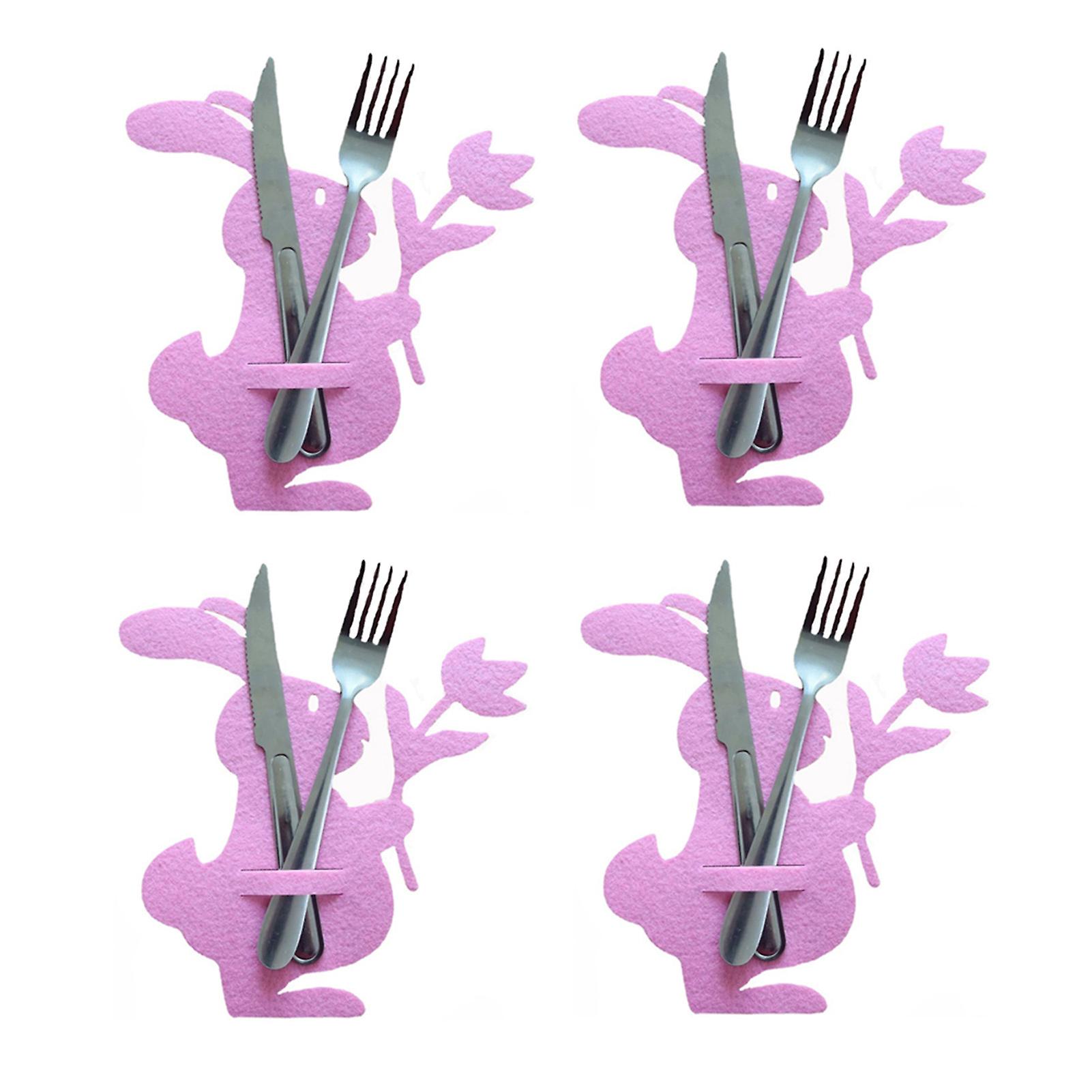 4pcs Easter Tableware Utensil Holders Knife And Fork Cover Rabbit Holds Flower Wrapper For Home Dining Table