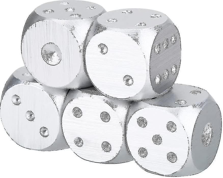 Botao Hedral Dice Sets Metal Dice Set, Aluminium Alloy Table Game Games Dices Set (5 Pcs, Silver)