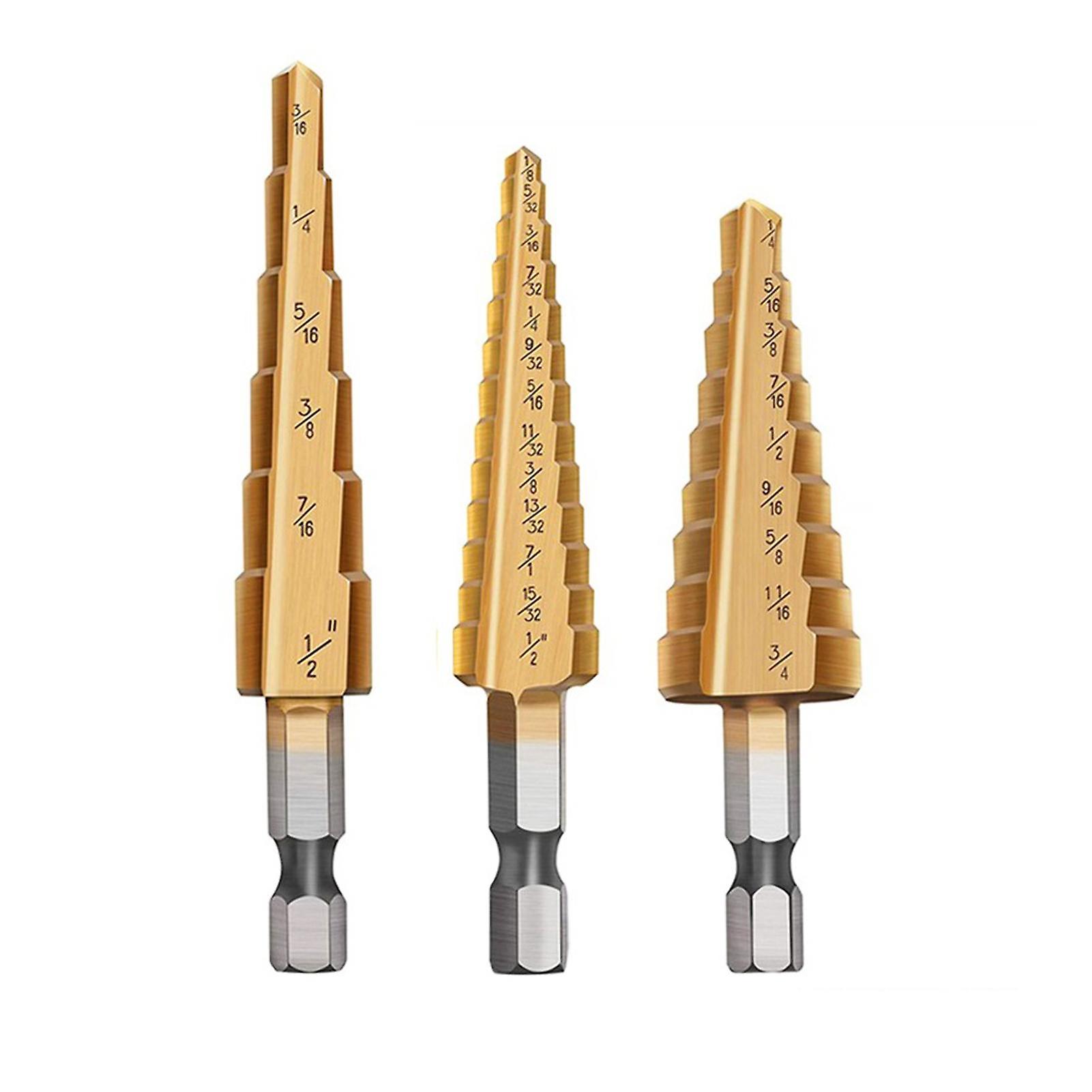 Step Drill Bit Set for Metal 3 Pcs/ Set High Speed Steel Titanium Step Drill Bit Set HSS Multiple