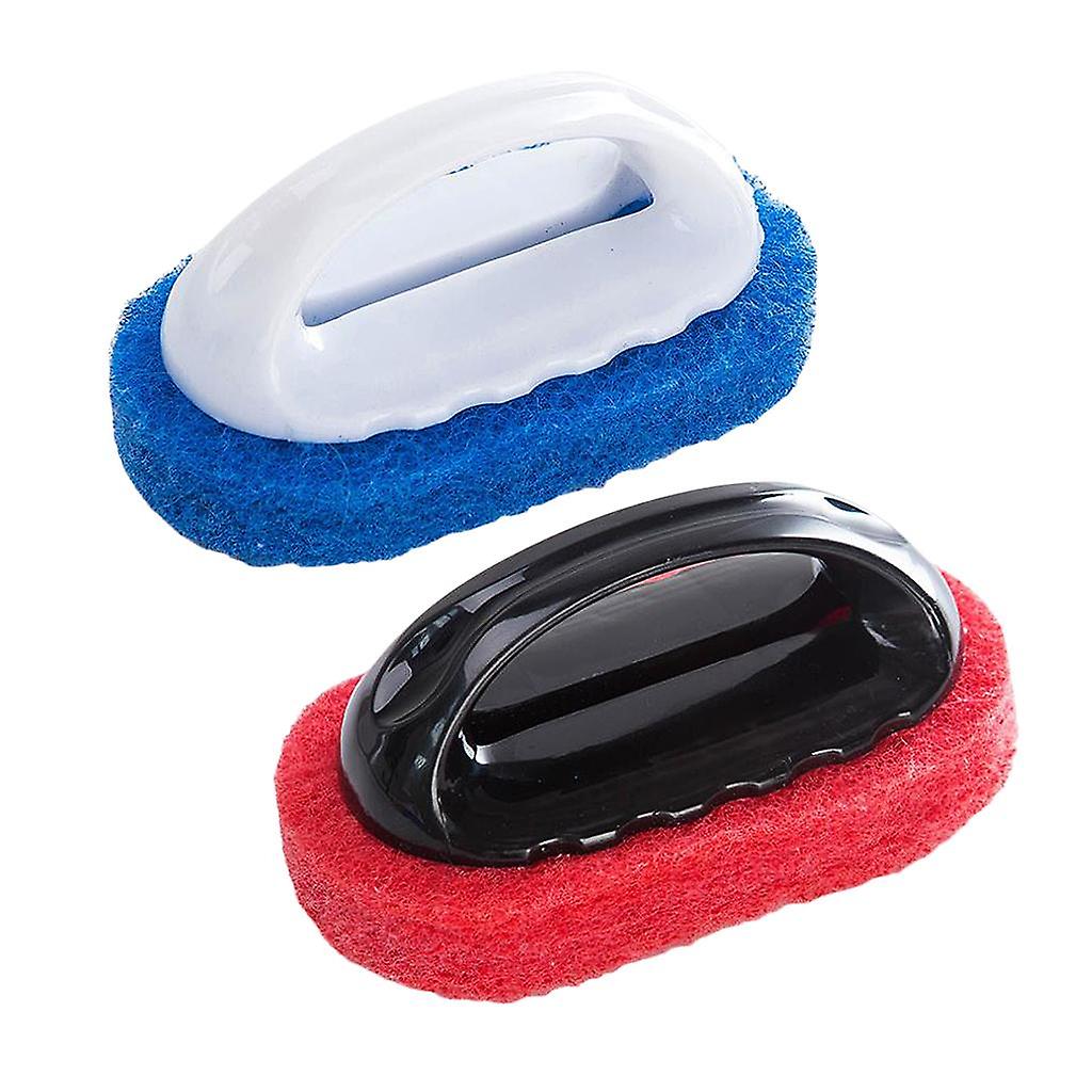 2x Soft Sponge Brush for Tiles Pot Bowl Bathtub Cleaning Kitchen Red + Blue