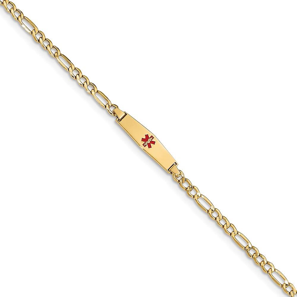 5.5mm 14k Yellow Gold Medical Soft Diamond Shape Redenamel Semi solid Figaro Link ID Bracelet Identification-Bracelet -