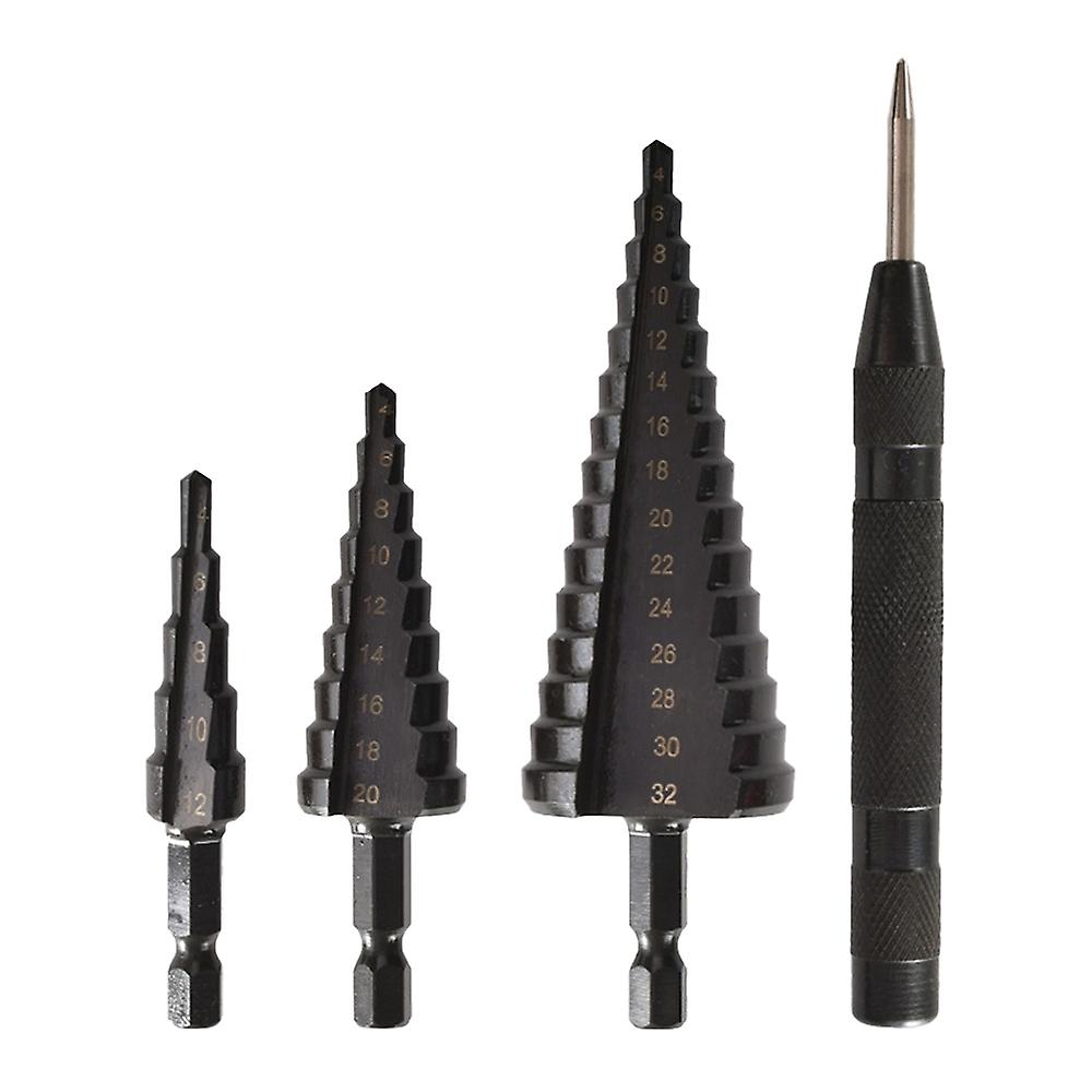 4PCS HSS Cobalt Stepped Drill Bit Set Practical Black Nitride Coated Metal Drilling Bits Kit for Thi