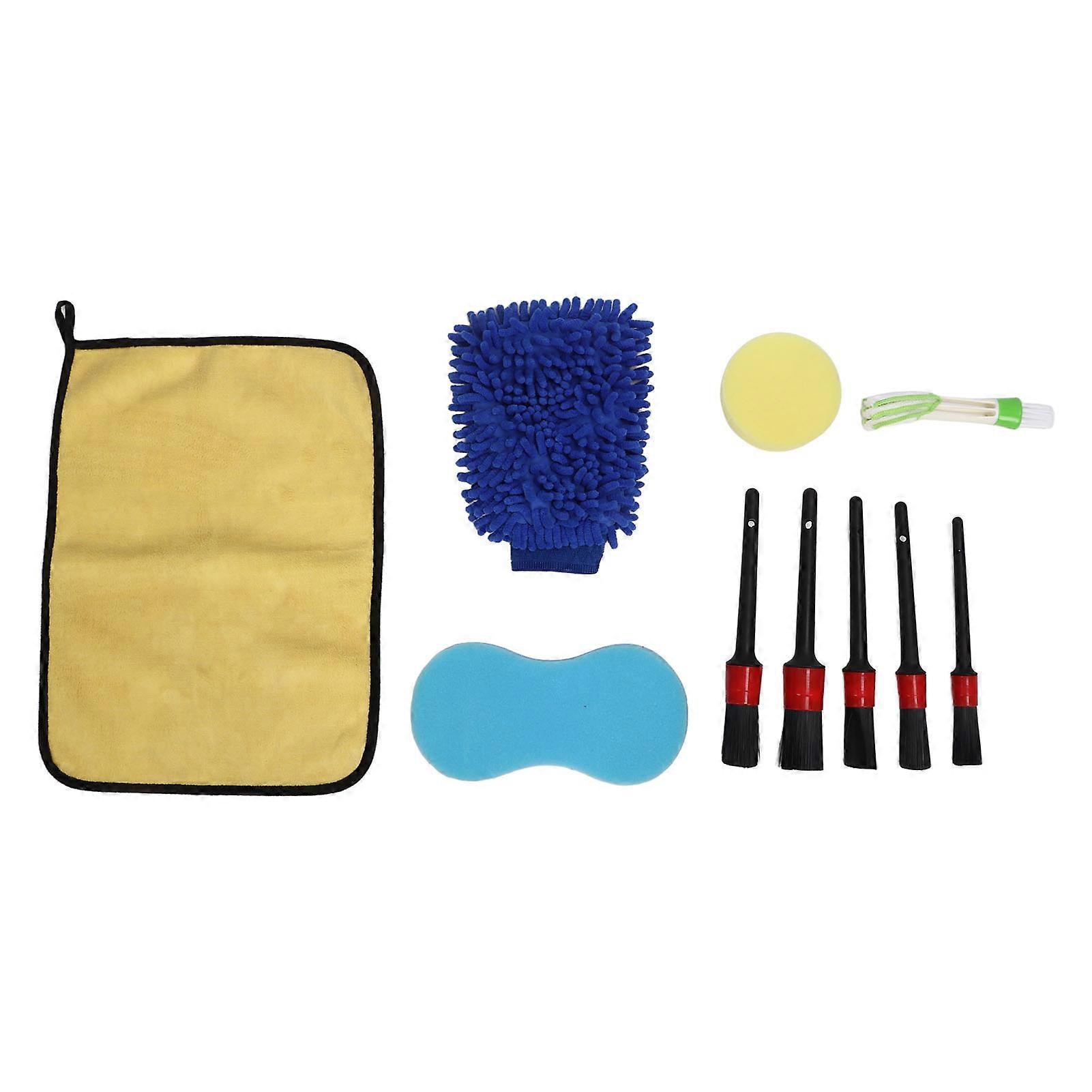10 Pz Auto Detailing Brush Kit Automotive Ruota Aria Condizionata Spazzola Ceratura Spugna Pulizia Pad Guanto