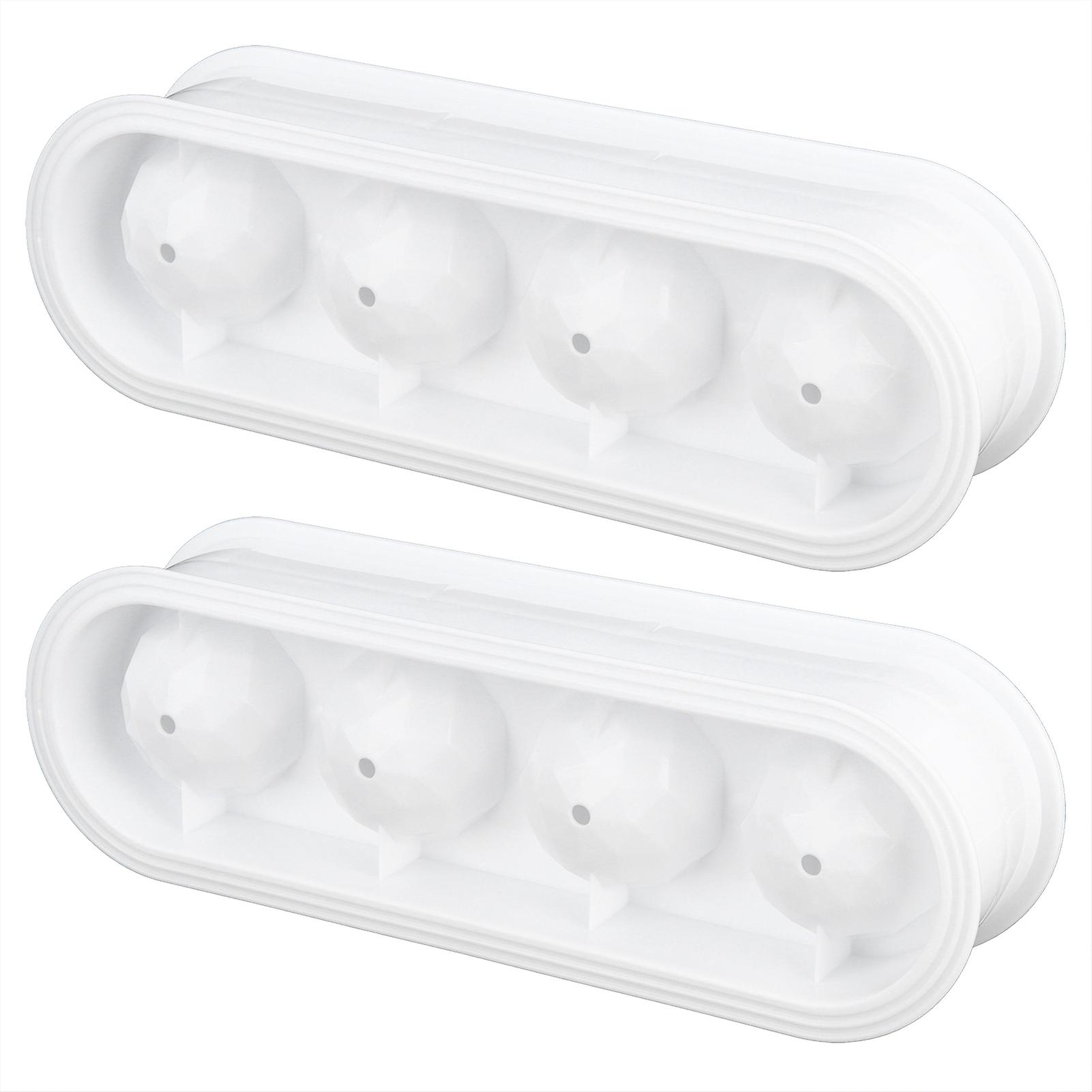 2Pcs 4-Grid White ABS Ice Cube Mold Tray for Whiskey Bar