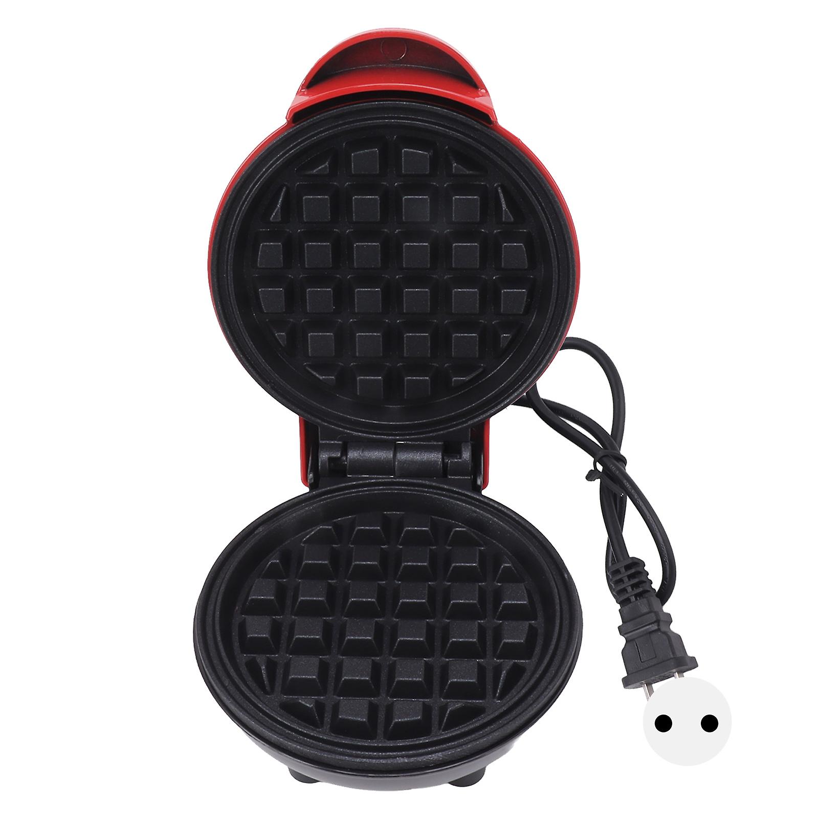 Mini Waffle Iron, Double-Sided, Round, Multifunctional Breakfast Machine for Toast Sandwich, BRA Round Plug, 110 V, Red