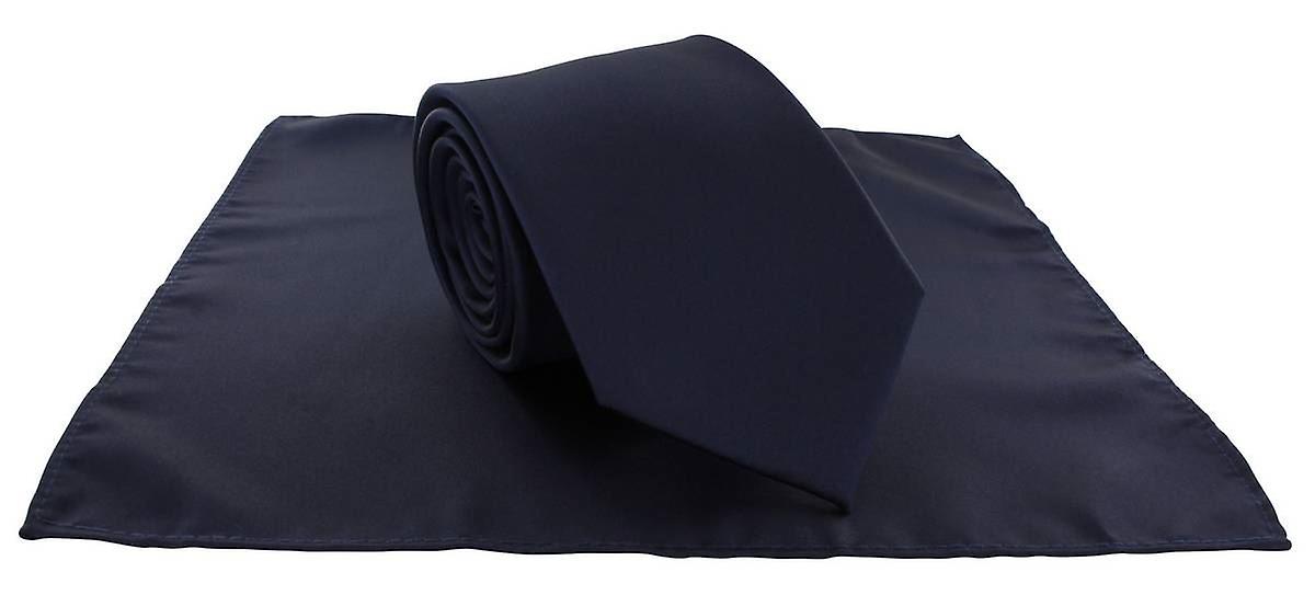 Michelsons of London Plain Polyester Pocket Square and Tie Set - Navy