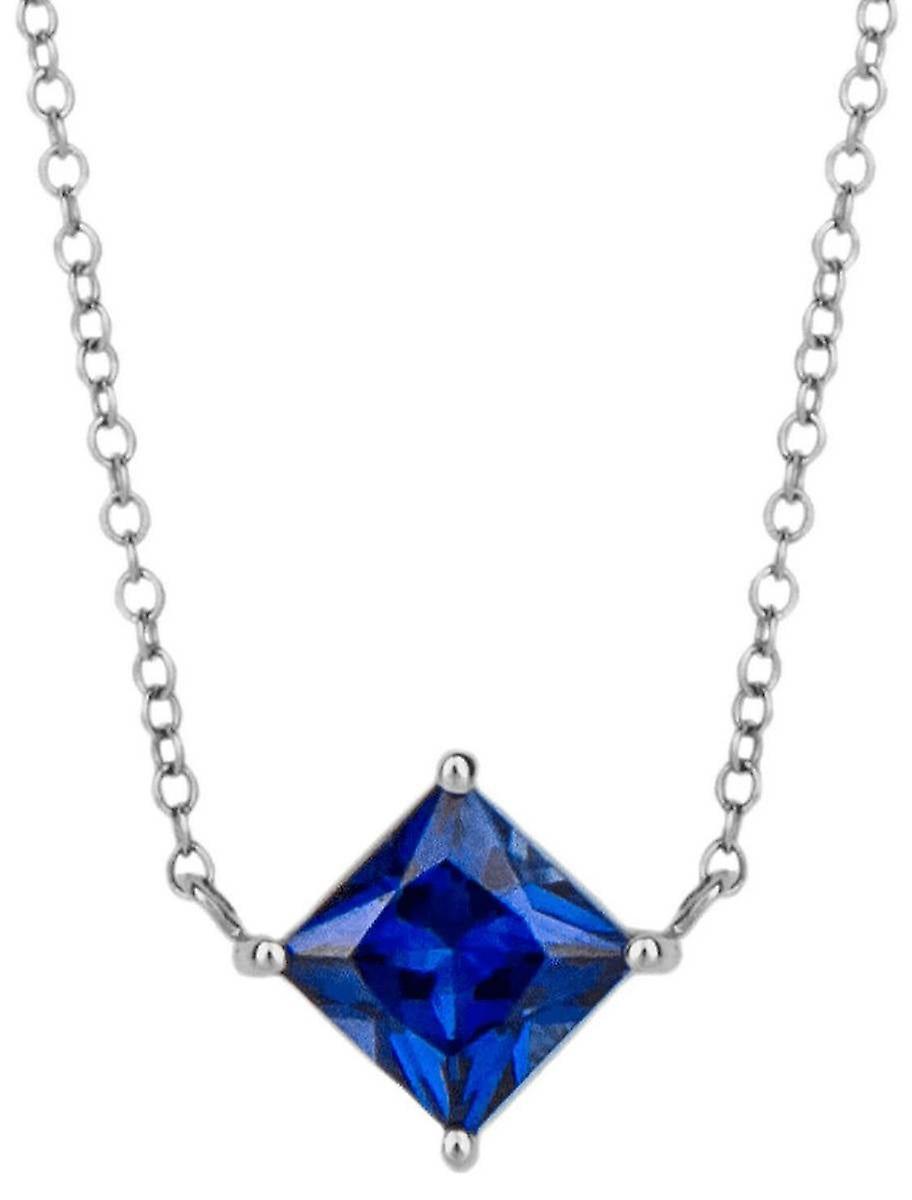 Elements Gold Princess Cut Created Sapphire Necklace - Silver/Blue